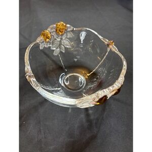 Elegant Clear Glass Bowl with Gold Floral‎ Accents Decorative Display